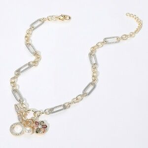 14K Gold Plated Two Tone CZ Stone Marquis Embellished Charm Pendant Necklace